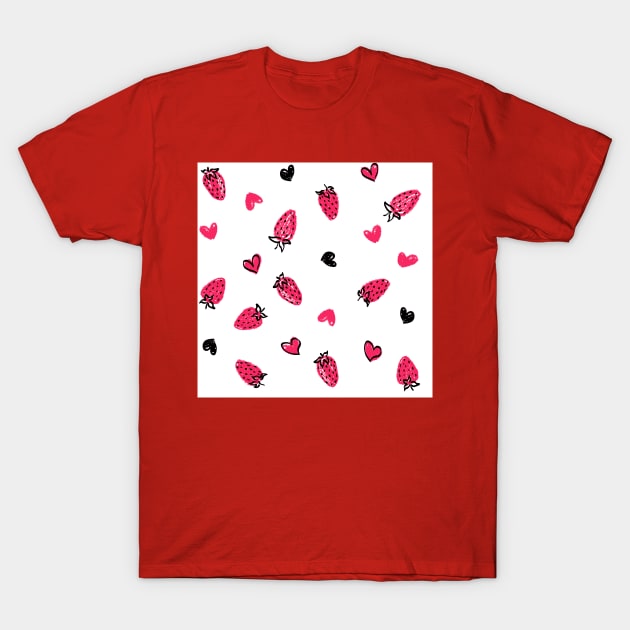 White Strawberry Love T-Shirt by Carolina Díaz